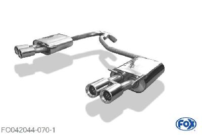 FO042044-070, Ford Mondeo IV Turnier (Kombi) 1.8l 81/88/92/96/118kW 2.0l 107kW 1.6l TDCi 85kW 1.8l TDCi 74/92kW 2.0l TDCi 85/96/100/103/120kW 2.2l TDCi 114kW, Einddemper rechts/links - 2x80mm  Type 13 rechts/links 63,5/2x50mm Buisdiameter Geheel RVS, Absortie demper, mooie diepe sound, Met E-keur