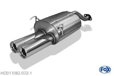 HO011082-072, Honda Civic IV Coupe Typ EJ 1.6l 92kW (EJ1) 1.5l 74kW (EJ2) 1.6l 77kW (EJ6) 1.6l 92kW (EJ8), Einddemper met eindstuk 2x90mm  Type 13 Geheel RVS, Absortie demper, mooie diepe sound, Met E-keur