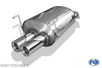 HO011032-068, Honda CRX III 1.6l 118kW (EG2) 1.6l 92kW (EH6), Einddemper met eindstuk 2x76mm  Type 13 55mm Buisdiameter Geheel RVS, Absortie demper, mooie diepe sound, Met E-keur