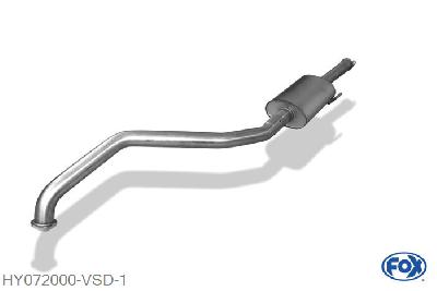 HY072000-VSD, Hyundai Coupe Typ GK 2.0l 100/102/105kW 2.7l 123kW, Voordemper O63,5 63,5mm Buisdiameter Geheel RVS, Absortie demper, mooie diepe sound, Met E-keur