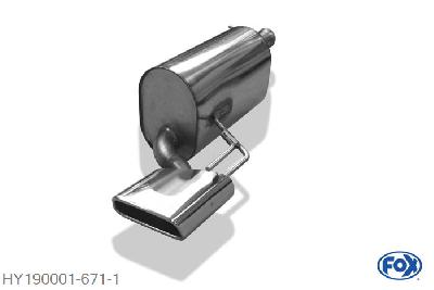 HY190001-671, Hyundai i10 - PA 1.1l 49kW, Einddemper met eindstuk 145x65mm  Type 59 40mm Buisdiameter Geheel RVS, Absortie demper, mooie diepe sound, Met E-keur