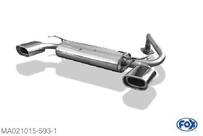 MA021015-593, Mazda 323F/323C Typ BA 1.3l 54kW 1.5l 65kW 1.6l 70/72kW 1.8l 84kW, Einddemper met uitgang rechts/links  - 135x80mm  Type 53 rechts/links 45mm Buisdiameter Geheel RVS, Absortie demper, mooie diepe sound, Teilegutachten (eintragungspflichtig)