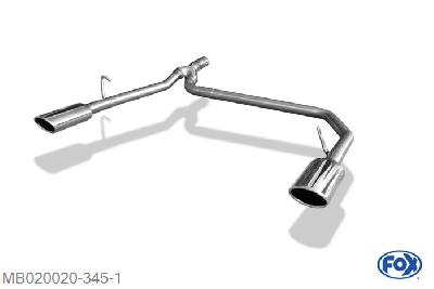 MB020020-345, Mercedes A-Klasse 168 1.4l 60kW 1.6l 75kW 1.9l 92kW, Endrohrsystem rechts/links voor original Einddemper - 106x71mm  Type 32 rechts/links 50mm Buisdiameter Geheel RVS