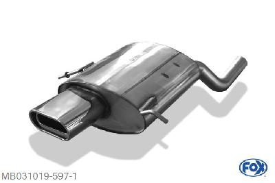 MB031019-597, Mercedes C-Klasse Sportcoupe CL203 1.8l 105kW 2.0l 95/120kW 2.3l 145kW, Einddemper met eindstuk 160x80mm  Type 53 Geheel RVS, Absortie demper, mooie diepe sound, Met E-keur