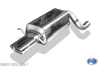 MB031022-593, Mercedes C-Klasse W203/ S203 1.8l 95/105/120/141kW 2.0l 95/120kW 2.6l 120/125kW 3.2l 160kW 2.2l CDI 75/85/90/100/110/105kW 2.7 CDI 120/125kW, Einddemper met eindstuk 135x80mm  Type 53 63,5mm Buisdiameter Geheel RVS, Absortie demper, mooie diepe sound, Met E-keur