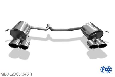 MB032003-348, Mercedes C-Klasse 4 Zylinder - W204/S204 AMG-Paket 1.6l 115kW 1.8l 115/135/150kW 2.2l D 88/100/125/150kW, Einddemper rechts/links met Y-verbindingstuk - 2x115x85mm  Type 32 rechts/links 55mm/ 2x50mm Buisdiameter Geheel RVS, Absortie demper, mooie diepe sound, Met E-keur