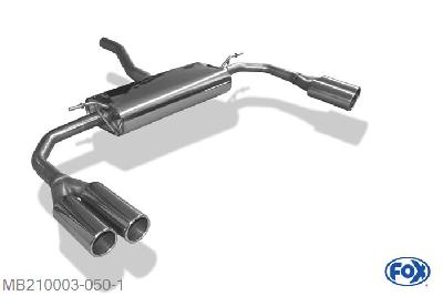 MB210003-050, Mercedes CLA - C117 1.6l 90/115kW 2.0l 155kW, Einddemper met uitgang rechts/links - 2x80mm  Type 12 rechts/links 63,5mm Buisdiameter Geheel RVS, Absortie demper, mooie diepe sound, Met E-keur