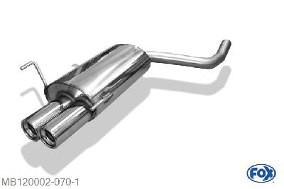 MB120002-070, Mercedes CLK Typ 208 2.0l 100kW 2.0l K 120kW 2.3l K 142kW, Einddemper met eindstuk 2x80mm  Type 13 Geheel RVS, Absortie demper, mooie diepe sound, Met E-keur