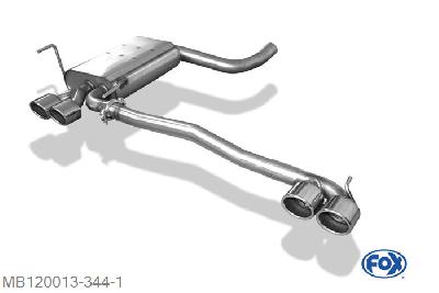 MB120013-344, Mercedes CLK Typ 208 2.0l 100kW 2.0l K 120kW 2.3l K 142kW 3.2l 160kW, Einddemper met uitgang rechts/links - 2x88x74mm  Type 32 rechts/links Geheel RVS, Absortie demper, mooie diepe sound, Teilegutachten (eintragungspflichtig)