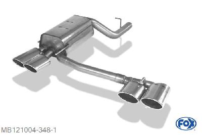 MB121004-348, Mercedes CLK Typ 209 Cabrio & Coupe 1.8l K 120/125kW 2.6l 125kW 3.0l 170kW 3.2l 160kW 3.5l 200kW 5.0l 225kW 2.7l CDI 125kW 3.0l CDI 165kW, Einddemper met uitgang rechts/links O70mm - 2x115x85mm  Type 32 rechts/links 70mm Buisdiameter Geheel RVS, Absortie demper, mooie diepe sound, Teilegutachten (eintragungspflichtig)