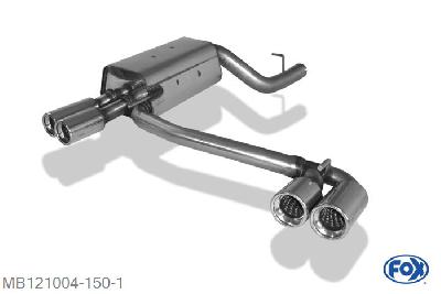 MB121004-150, Mercedes CLK Typ 209 Cabrio & Coupe 1.8l K 120/125kW 2.6l 125kW 3.0l 170kW 3.2l 160kW 3.5l 200kW 5.0l 225kW 2.7l CDI 125kW 3.0l CDI 165kW, Einddemper met uitgang rechts/links O70mm - 2x80mm  Type 17 rechts/links 70mm Buisdiameter Geheel RVS, Absortie demper, mooie diepe sound, Teilegutachten (eintragungspflichtig)