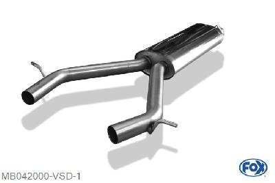 MB042000-VSD, Mercedes E-Klasse S211/ W211 - E500 5.0l 225kW, Voordemper 55mm Buisdiameter Geheel RVS, Absortie demper, mooie diepe sound, Met E-keur