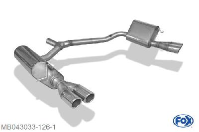 MB043033-126, Mercedes E-Klasse W212- 4 Zylinder 1.8l 135/150kW 2.2l CDI 100/125/150kW, Einddemper rechts/links  - 2x70mm  Type 16 rechts/links 63,5mm Buisdiameter Geheel RVS, Absortie demper, mooie diepe sound, Met E-keur