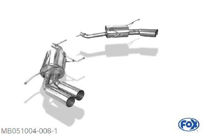 MB051004-008, Mercedes GL-Klasse X164 4.7l 250kW 5.5l 285kW 3.0l D 165kW 4.0l D 225kW, Einddemper rechts/links - 2x76mm  Type 10 rechts/links 55mm Buisdiameter Geheel RVS, Absortie demper, mooie diepe sound, Met E-keur