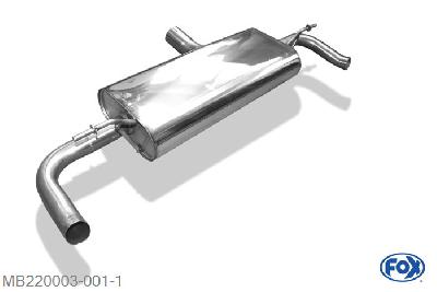 MB220003-001, Mercedes GLA - X156 4-matic 2.2l D 100/120/125kW, Einddemper met uitgang rechts/links - 1x50mm rechts/links uitgang in den originele Endrohren 63,5mm Buisdiameter Geheel RVS, Absortie demper, mooie diepe sound, Met E-keur