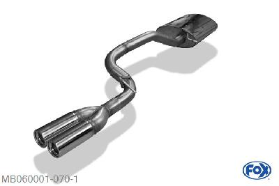 MB060001-070, Mercedes M-Klasse Typ W163 3.2l 160kW 3.7l 173/180kW 4.3l 200kW 4.0l CDI 184kW, Einddemper (ingang dubbele buis) - 2x80mm  Type 13 Geheel RVS, Absortie demper, mooie diepe sound, Met E-keur