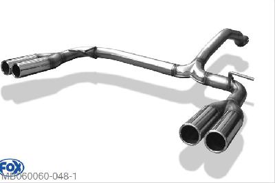 MB060060-048, Mercedes M-Klasse W163 3.2l 160kW 3.7l 173/180kW 4.3l 200kW 4.0l CDI 184kW, Endrohrsystem rechts/links voor original Einddemper - 2x76mm  Type 12 rechts/links 63,5mm Buisdiameter Geheel RVS, ABE (eintragungsfrei)