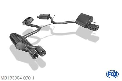 MB133004-070, Mercedes SL Typ 230 3.7l 180kW 5.0l 225kW -, Einddemper rechts/links - 2x80mm  Type 13 rechts/links 50mm Buisdiameter Geheel RVS, Absortie demper, mooie diepe sound, EG-Gutachten (eintragunsgfrei)