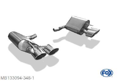 MB133094-348, Mercedes SL Typ 230 Facelift 3.5l 232kW, Einddemper rechts/links kurze Variante - 2x115x85mm  Type 32 rechts/links 50mm Buisdiameter Geheel RVS, Absortie demper, mooie diepe sound, Met E-keur