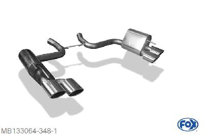 MB133064-348, Mercedes SL55 R230 5.5l 350/368/380kW, Einddemper rechts/links - 2x115x85mm  Type 32 rechts/links 70mm Buisdiameter Geheel RVS, Absortie demper, mooie diepe sound