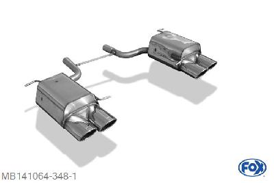 MB141064-348, Mercedes SLK Typ 171 - 4/6 Zylinder 1.8l 120/135kW, Einddemper rechs/links - 2x115x85mm  Type 32 rechts/links 2x50mm Buisdiameter Geheel RVS, Absortie demper, mooie diepe sound, Met E-keur