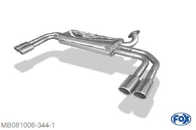 MB081006-344, Mercedes Vito/ Viano - W639 (nicht Compact) 3.2l 140/160kW 3.7l 170kW 2.2l CDI 60/65/70/80/85/90/100/110/120kW 3.0 CDI 150/165kW, Einddemper met uitgang rechts/links  - 2x88x74mm  Type 32 rechts/links 63,5mm Buisdiameter Geheel RVS, Absortie demper, mooie diepe sound, Met E-keur