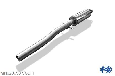 MN020090-VSD, Mini Cooper S R53 1.6l 120/125kW, Voordemper 63,5mm Buisdiameter Geheel RVS, Absortie demper, mooie diepe sound, Met E-keur