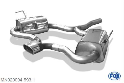 MN020094-593, Mini Cooper S R53 1.6l 120/125kW, Einddemper rechts/links uitgang midden - 135x80mm  Type 53 Geheel RVS, Absortie demper, mooie diepe sound, Met E-keur