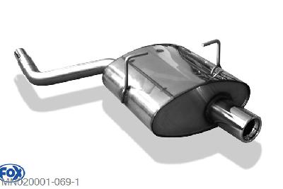 MN020001-069, Mini One/ Cooper R50 1.3l 70kW 1.6l 66/85/88kW, Einddemper met eindstuk 1x80mm  Type 13 50mm Buisdiameter Geheel RVS, Absortie demper, mooie diepe sound, Met E-keur