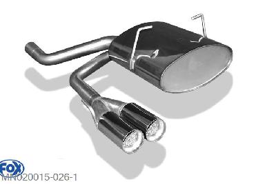 MN020015-026, Mini One/ Cooper R50 1.3l 70kW 1.6l 66/85/88kW, Einddemper met midden uitgang - 2x70mm  Type 11 50mm Buisdiameter Geheel RVS, Absortie demper, mooie diepe sound, Met E-keur