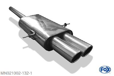 MN021002-132, Mini Cooper S R56 1.6l 128kW, Einddemper met midden uitgang - 2x90mm  Type 16 63,5mm Buisdiameter Geheel RVS, Absortie demper, mooie diepe sound, EG-Gutachten (eintragunsgfrei)