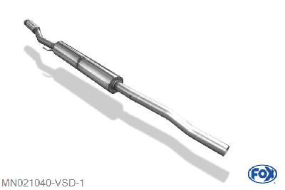 MN021040-VSD, Mini One R57 - Cabrio 1.6l 72kW, Voordemper inclusief flexibel stuk 45mm Buisdiameter Geheel RVS, Absortie demper, mooie diepe sound, Met E-keur