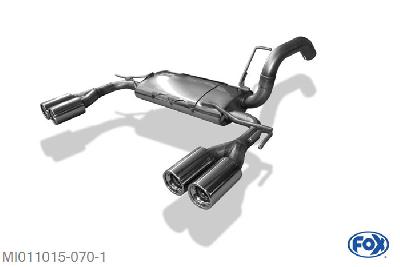 MI011015-070, Mitsubishi Colt Typ Z30 5-turer 1.1l 55kW 1.3l 70kW 1.5l 80/110kW 1.5l DI-D 50/70kW, Einddemper met uitgang rechts/links - 2x80mm  Type 13 rechts/links 55mm Buisdiameter Geheel RVS, Absortie demper, mooie diepe sound, Teilegutachten (eintragungspfl