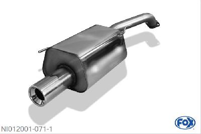 NI012001-071, Nissan Micra K12 fur Modelle mit Flansch 1.2l 16V 48/59kW 1.4l 16V 65kW 1.5l dCi 48/60kW, Einddemper met eindstuk 1x90mm  Type 13 55mm Buisdiameter Geheel RVS, Absortie demper, mooie diepe sound, Met E-keur