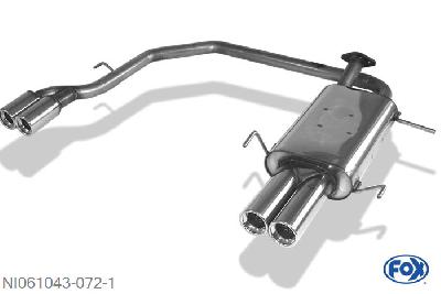 NI061043-072, Nissan Primera P11 - 4/5trg. Limousine 1.6l 66/73/78kW 1.8l 84kW 2.0l 85/96/103/110kW 2.0l TD 66kW, Einddemper met uitgang rechts/links - 2x90mm  Type 13 rechts/links Geheel RVS, Absortie demper, mooie diepe sound, Teilegutachten (eintragungspflichtig)