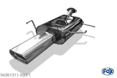 NI061011-593, Nissan Primera P11 - Kombi/ Traveller 1.6l 66/73/78kW 1.8l 84kW 2.0l 85/96/103/110kW 2.0l TD 66kW, Einddemper met eindstuk 135x80mm  Type 53 Geheel RVS, Absortie demper, mooie diepe sound, Met E-keur