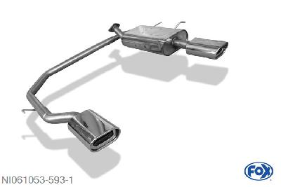 NI061053-593, Nissan Primera P11 - Kombi/ Traveller 1.6l 66/73/78kW 1.8l 84kW 2.0l 85/96/103/110kW 2.0l TD 66kW, Einddemper met uitgang rechts/links  - 135x80mm  Type 53 rechts/links Geheel RVS, Absortie demper, mooie diepe sound, Teilegutachten (eintragungspflichtig)