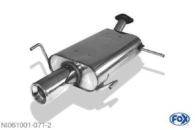 NI061001-071, Nissan Primera P11 - Limousine 1.6l 66/73/78kW 1.8l 84kW 2.0l 85/96/103/110kW 2.0l TD 66kW, Einddemper met eindstuk 1x90mm  Type 13 Geheel RVS, Absortie demper, mooie diepe sound, Met E-keur