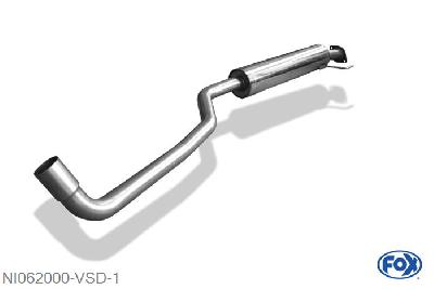 NI062000-VSD, Nissan Primera P12 Limousine/ Traveller 1.8l 85kW 2.0l 103kW, Voordemper 63,5mm Buisdiameter Geheel RVS, Absortie demper, mooie diepe sound, Met E-keur