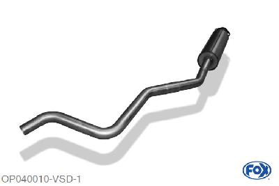 OP040010-VSD, Opel Astra F Caravan 1.4l 44/66/85kW 1.6l 52/55/60/66/74kW 1.8l 66/85/92kW 2.0l 85/100/110kW 1.5l D 53kW 1.6l D 40kW, Voordemper Geheel RVS, Absortie demper, mooie diepe sound, Met E-keur