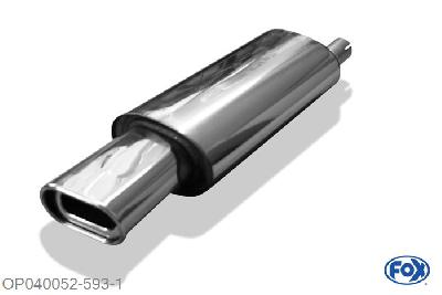 OP040052-593, Opel Astra F-CC 1.4l 44/66/85kW 1.6l 52/55/60/66/74kW 1.8l 66/85/92kW 2.0l 85/100/110kW 1.5l D 53kW 1.6l D 40kW, Einddemper 1-punts ophanging  - 135x80mm  Type 53 Geheel RVS, Absortie demper, mooie diepe sound, Met E-keur