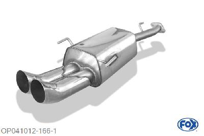OP041012-166, Opel Astra G Caravan 1.4l 66kW 1.6l 55/62/74/76kW 1.8l 85/92kW 2.0l 100kW 2.2l 108kW 1.7l TD 50kW 1.7l TDI 55kW 2.0l DI 60kW 2.0l TD 74kW 2.2 DTi 92kW, Einddemper met eindstuk 2x76mm  Type 18 Geheel RVS, Absortie demper, mooie diepe sound, Met E-keur