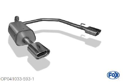 OP041033-593, Opel Astra G Coupe 1.8l 85/92kW 2.2l 108kW 2.2 DTi 92kW, Einddemper met uitgang rechts/links O63,5mm - 135x80mm  Type 53 rechts/links 63,5mm Buisdiameter Geheel RVS, Absortie demper, mooie diepe sound, Met E-keur