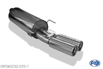 OP041232-070, Opel Astra G Coupe Turbo 2.0l T 140/141/147kW, Einddemper dubbele buis O70mm - 2x80mm  Type 13 70mm Buisdiameter Geheel RVS, Absortie demper, mooie diepe sound, Teilegutachten (eintragungspflichtig)