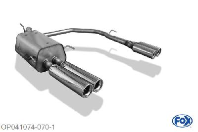 OP041074-070, Opel Astra G Stufenheck 1.4l 66kW 1.6l 55/62/74/76kW 1.8l 85/92kW 2.0l 100kW 2.2l 108kW 1.7l TD 50kW 1.7l TDI 55kW 2.0l DI 60kW 2.0l TD 74kW 2.2 DTi 92kW, Einddemper met uitgang rechts/links - 2x80mm  Type 13 rechts/links 60mm Buisdiameter Geheel RVS, Absortie demper, mooie diepe sound, Met E-keur