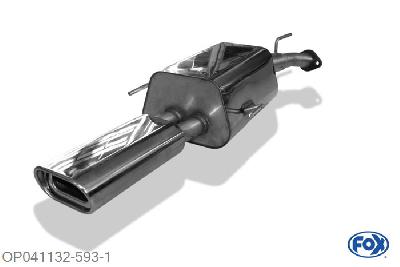 OP041132-593, Opel Astra G Stufenheck 1.4l 66kW 1.6l 55/62/74/76kW 1.8l 85/92kW 2.0l 100kW 2.2l 108kW 1.7l TD 50kW 1.7l TDI 55kW 2.0l DI 60kW 2.0l TD 74kW 2.2 DTi 92kW, Einddemper O60mm - 2x80mm  Type 13 Geheel RVS, Absortie demper, mooie diepe sound, Met E-keur