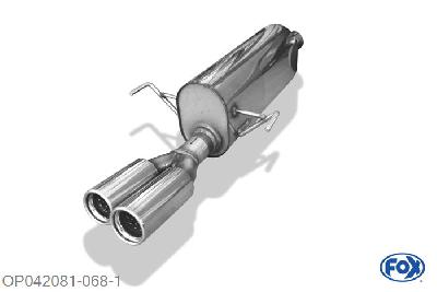 OP042081-068, Opel Astra H Caravan Turbo 1.6l Turbo 132kW 2.0l Turbo 125/147kW, Einddemper O63,5mm - 2x76mm  Type 13 63,5mm Buisdiameter Geheel RVS, Absortie demper, mooie diepe sound, Met E-keur