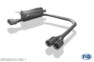 OP042013-068, Opel Astra H/ Astra H GTC 1.2l 59kW 1.4l 66kW 1.6l 77/85kW 1.8l 92/103kW 1.2l D 66kW 1.7l CDTi 59/74/81/92kW 1.9l CDTi 74/88/110kW, Einddemper met uitgang rechts/links - 2x76mm  Type 13 rechts/links 55mm Buisdiameter Geheel RVS, Absortie demper, mooie diepe sound, Met E-keur