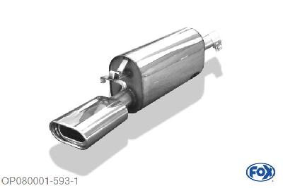 OP080001-593, Opel Calibra A/ Calibra A 4x4 2.0l 85kW 2.0l 16V 110kW, Einddemper O50mm - 135x80mm  Type 53 50mm Buisdiameter Geheel RVS, Absortie demper, mooie diepe sound, Met E-keur