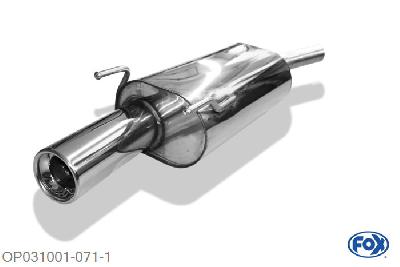 OP031001-071, Opel Corsa B 1.0l 40kW 1.2l 33/48kW 1.4l 44/60/66kW 1.6l 78/80kW 1.5l TD 37/49kW, Einddemper met eindstuk 1x90mm  Type 13 Geheel RVS, Absortie demper, mooie diepe sound, Met E-keur